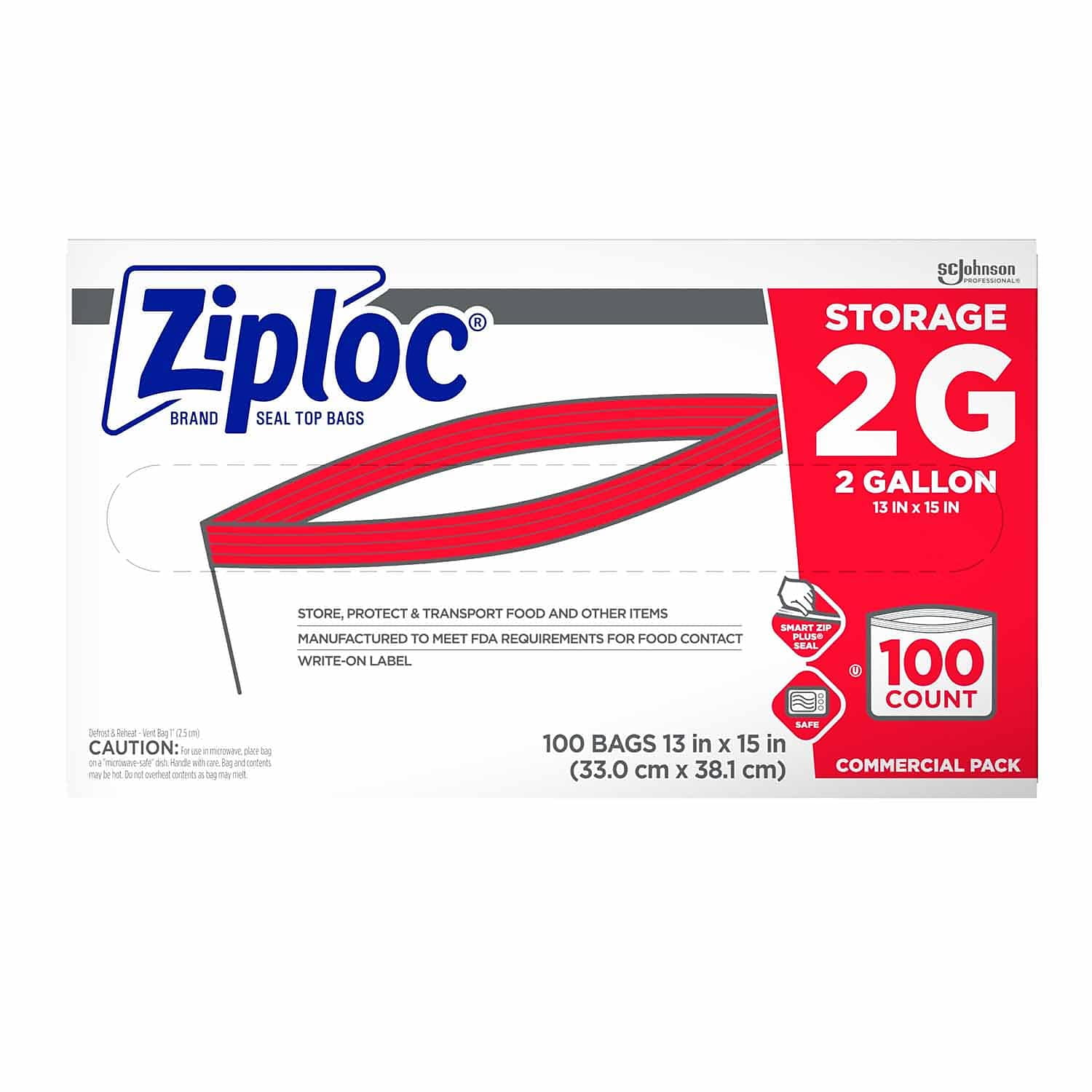 Ziploc Storage Bags, 2 Gallon, 100 Ct
