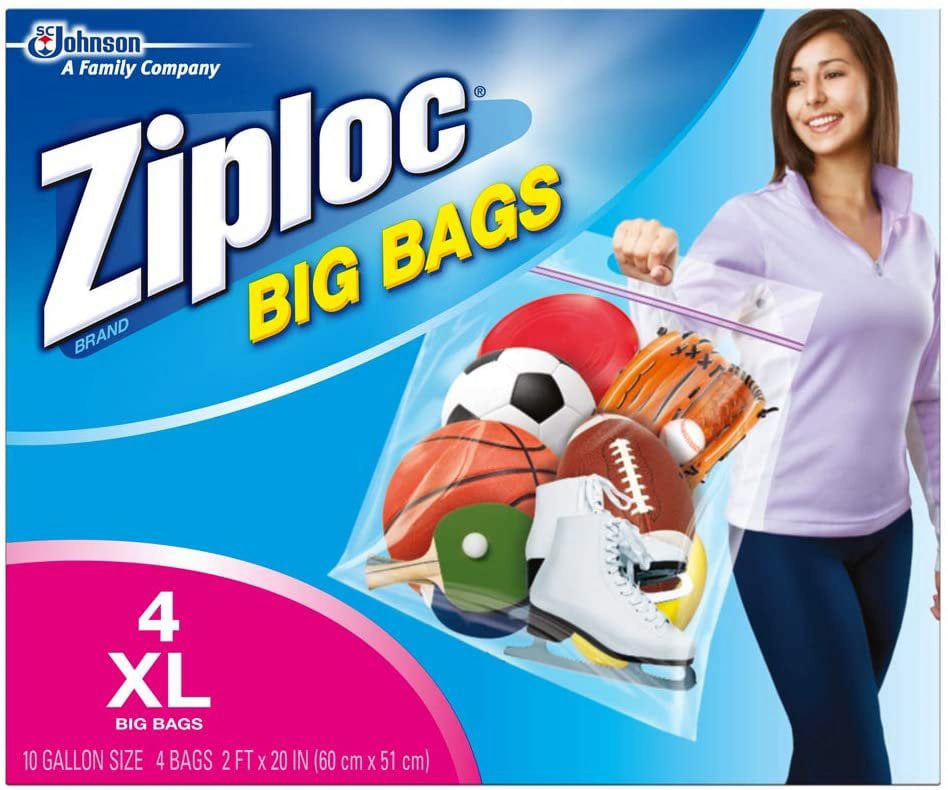 Ziploc Storage Bags, Double Zipper Seal & Expandable Bottom, XL, 4 Count,  Pack of 8 32 Total Bags, Big Bag 