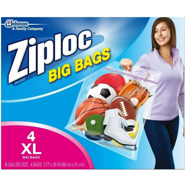 Ziploc Jumbo Storage Bags, Double Zipper Seal & Expandable Bottom, XL