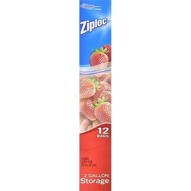 Ziploc Storage Bags, Jumbo 2 Gallon Size, Zipper Lock, 12 Freezer Bags