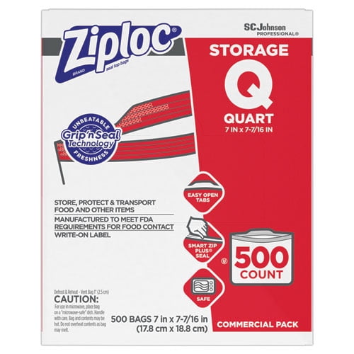 Ziploc Storage Bags, Quart, 500 Ct