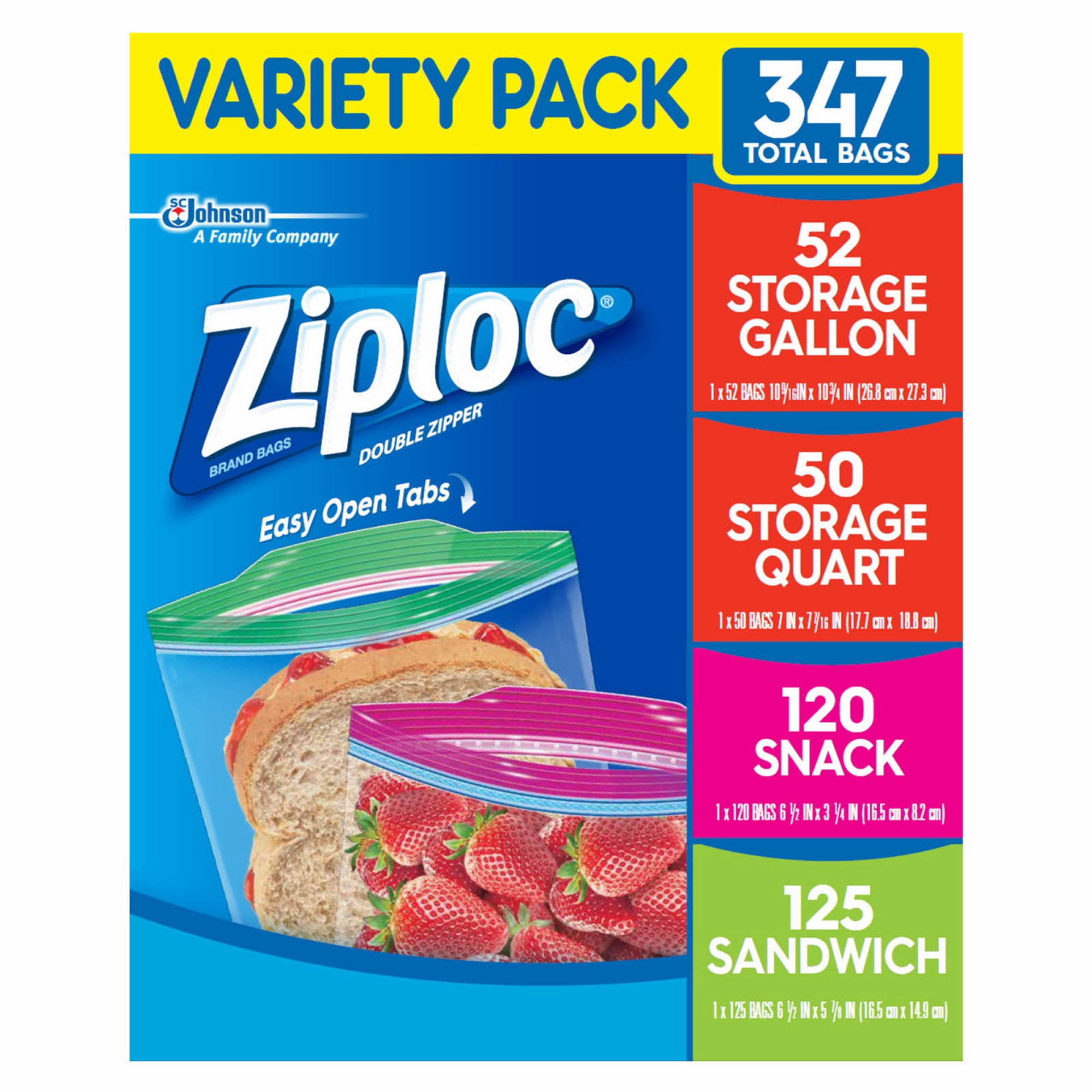 Ziploc Storage Bags, Various Sizes, 347 Ct. ( 1 Pack )