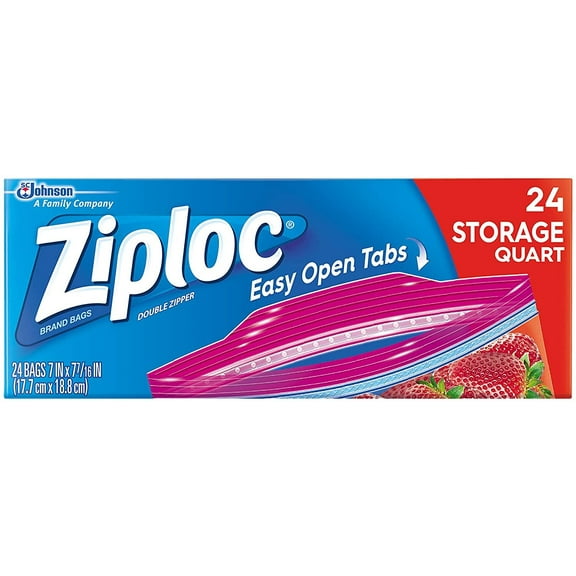 Ziploc Storage Bags with New Grip 'n Seal Technology, For Food, Sandwich, Organization and More, Quart, 24 Count