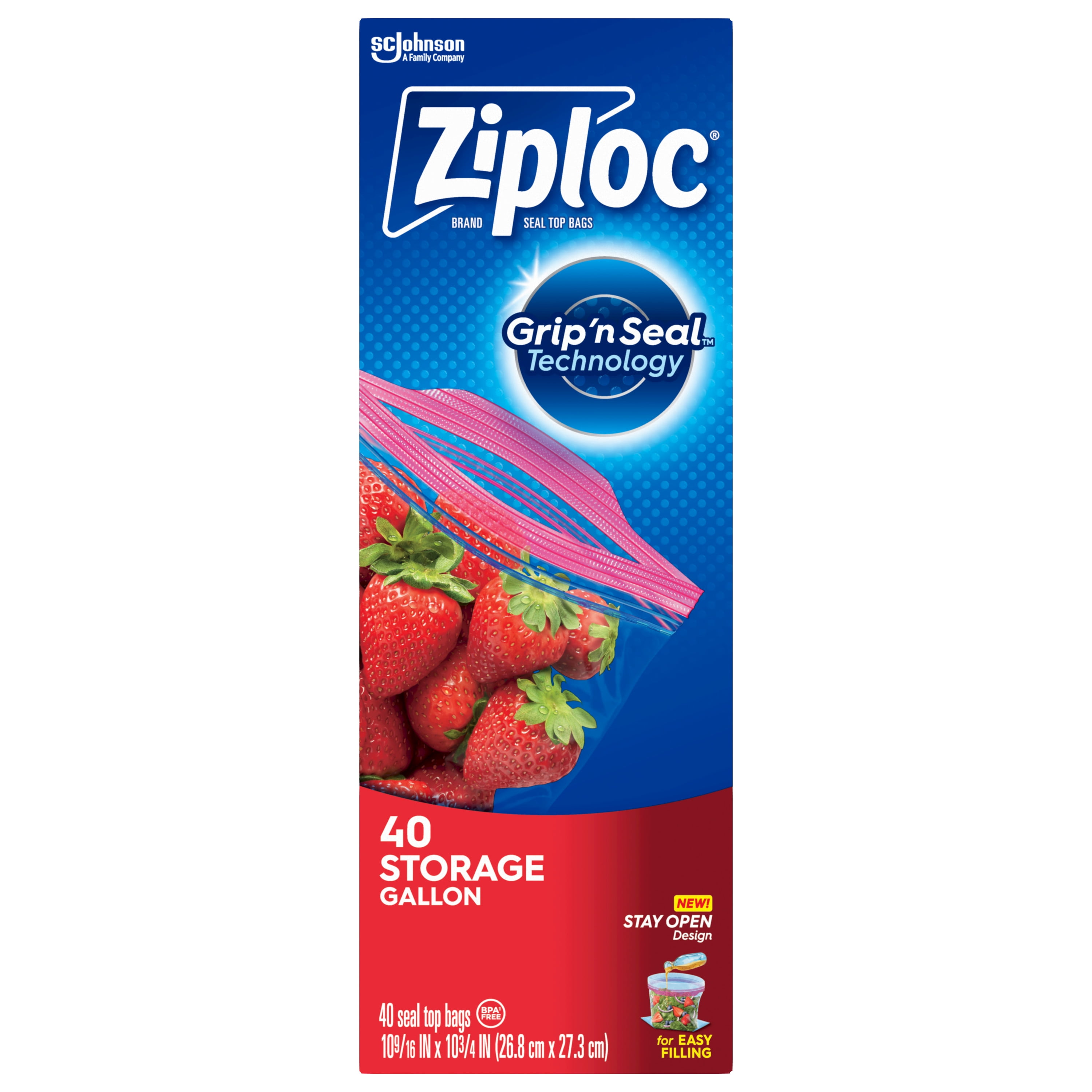Ziploc Storage Gallon Bag, Stay Open Design, Grip 'n Seal Technology,  Reusable, 40 Count