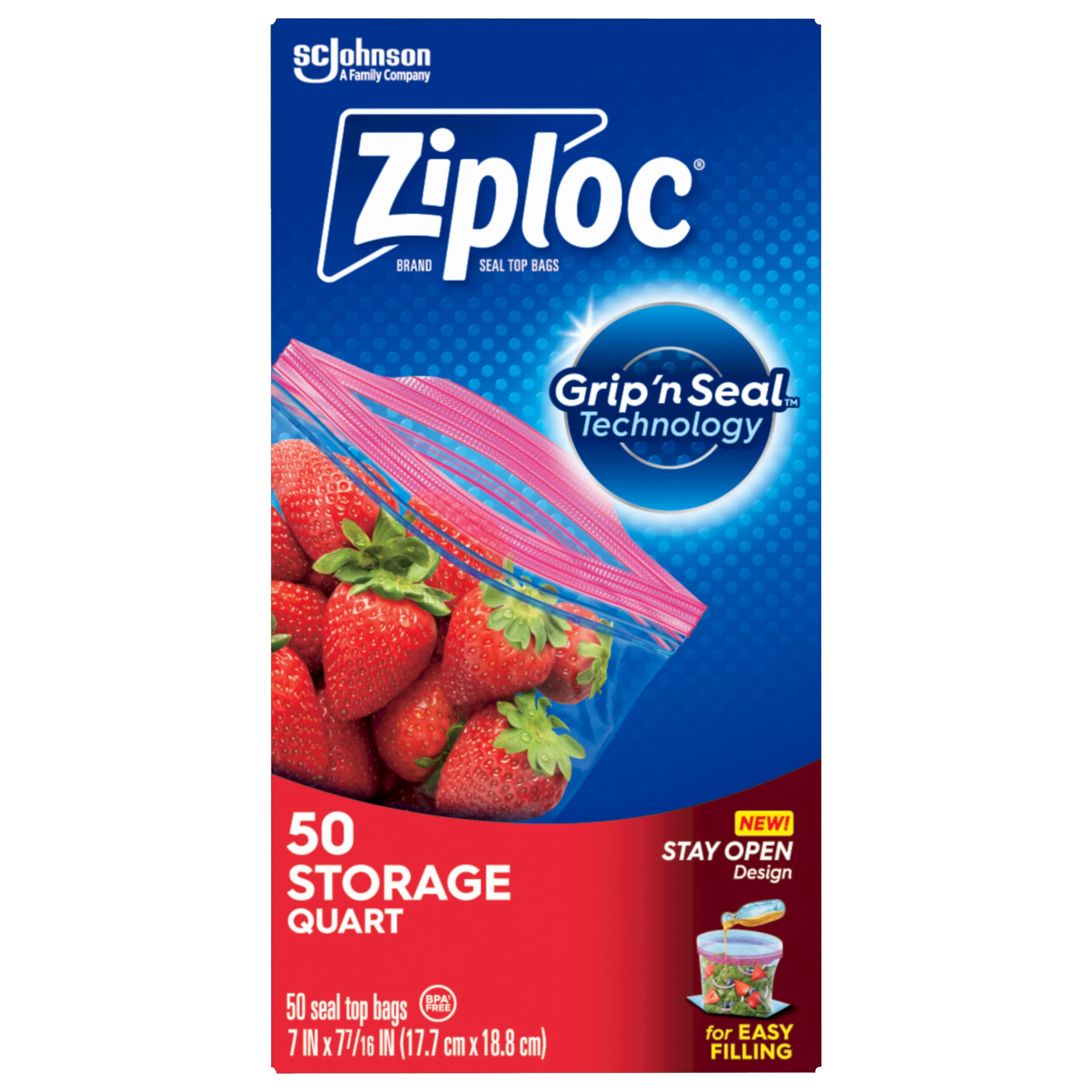 Ziploc Storage Quart Bag, Stay Open Design, Grip 'n Seal Technology