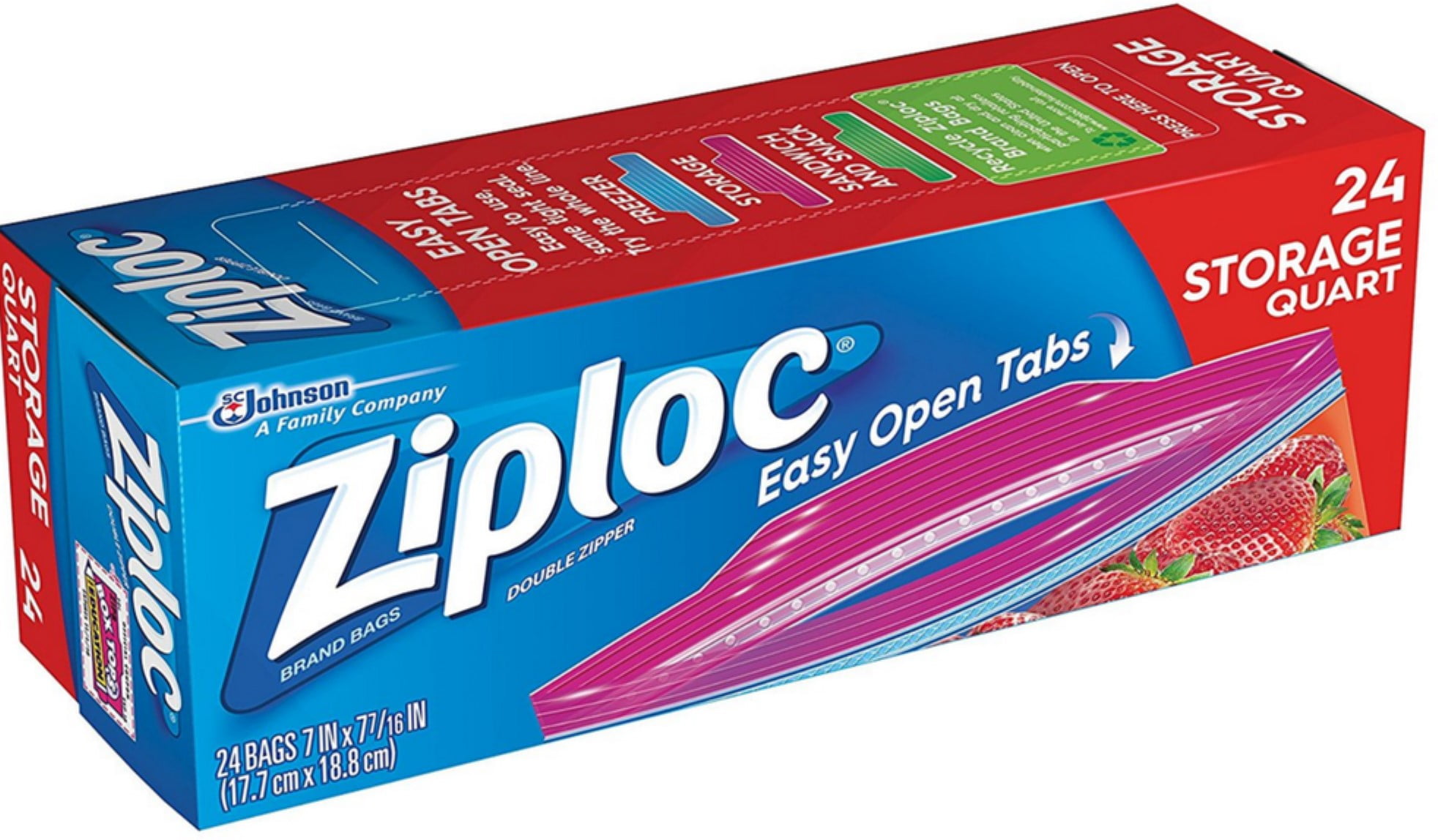 Ziploc Storage Quart Bags 24 Each, 3 Pack
