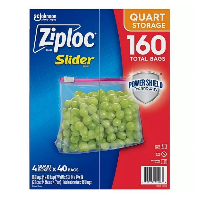 4-Pack New Ziploc Slider Storage Bags Quart 40-Ct Each (160 Total) -  Expandable