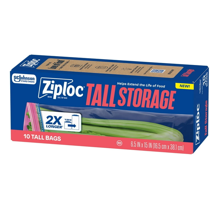 Ziploc® Brand Tall Storage Bags, Seal Top Closure, 10 Count
