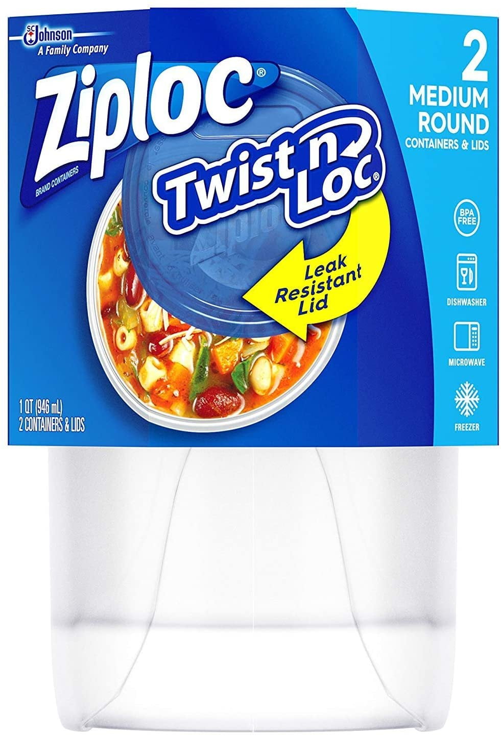 Ziploc Brand, Food Storage Containers with Lids, Twist n Loc, Medium Round,  2 ct