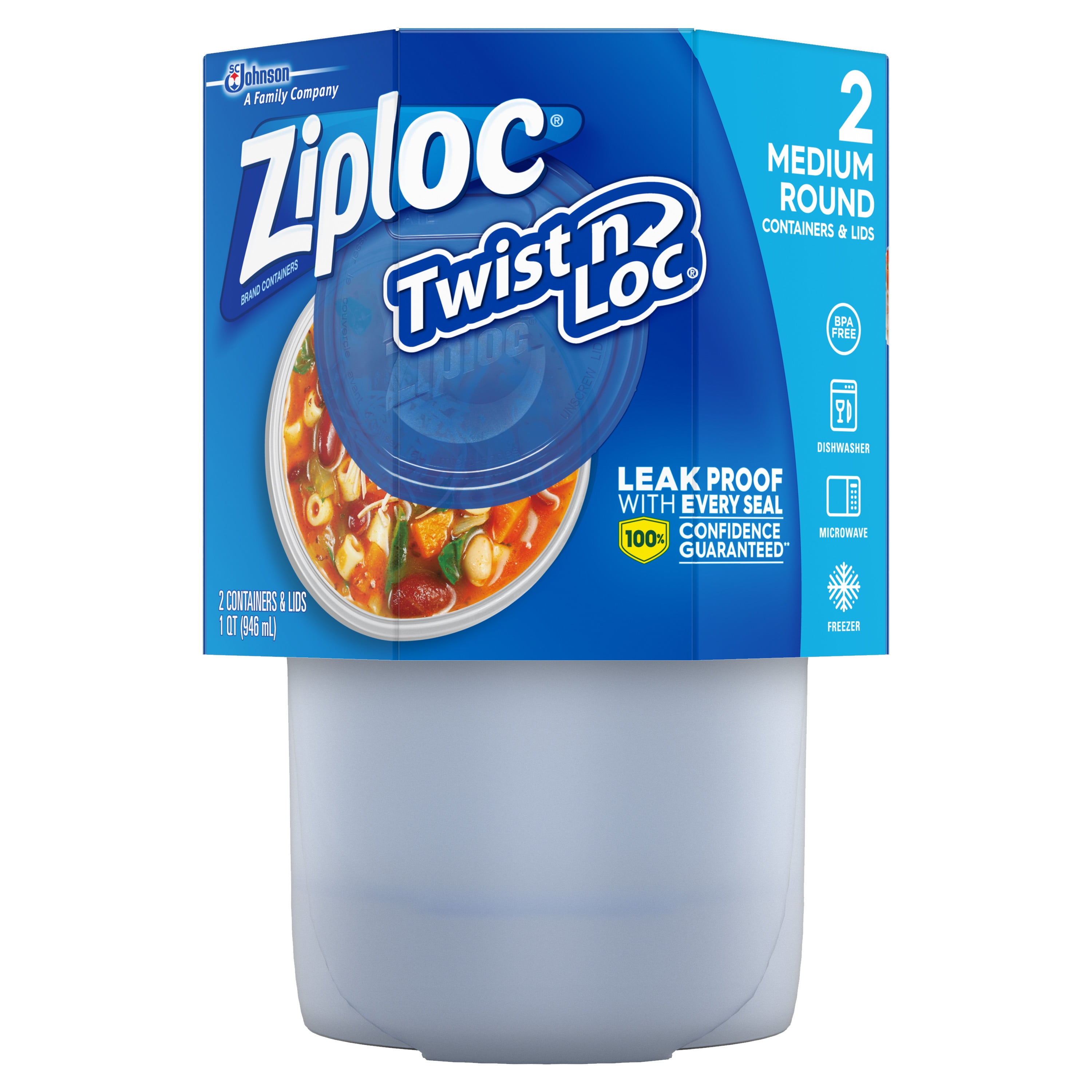 Ziploc Twist 'n Loc Food Storage Container, Medium, Set of 2