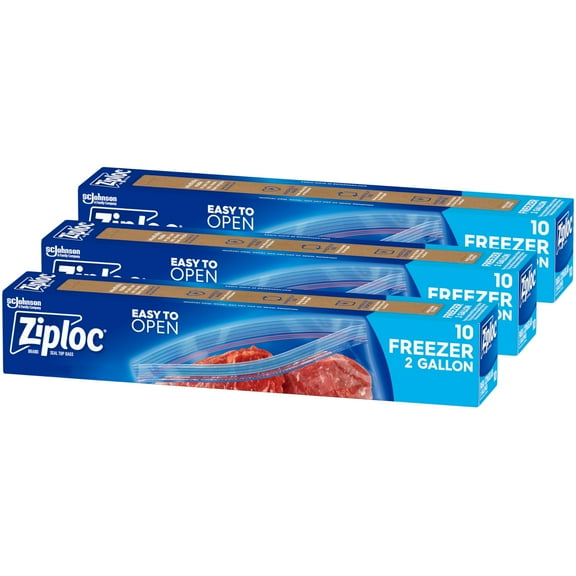 Ziploc Two Gallon Food Storage Freezer Bags, Grip 'n Seal Technology for Easier Grip, Open, and Close, 10 Count, Pack of 3 (30 Total Bags) (Packaging May Vary)