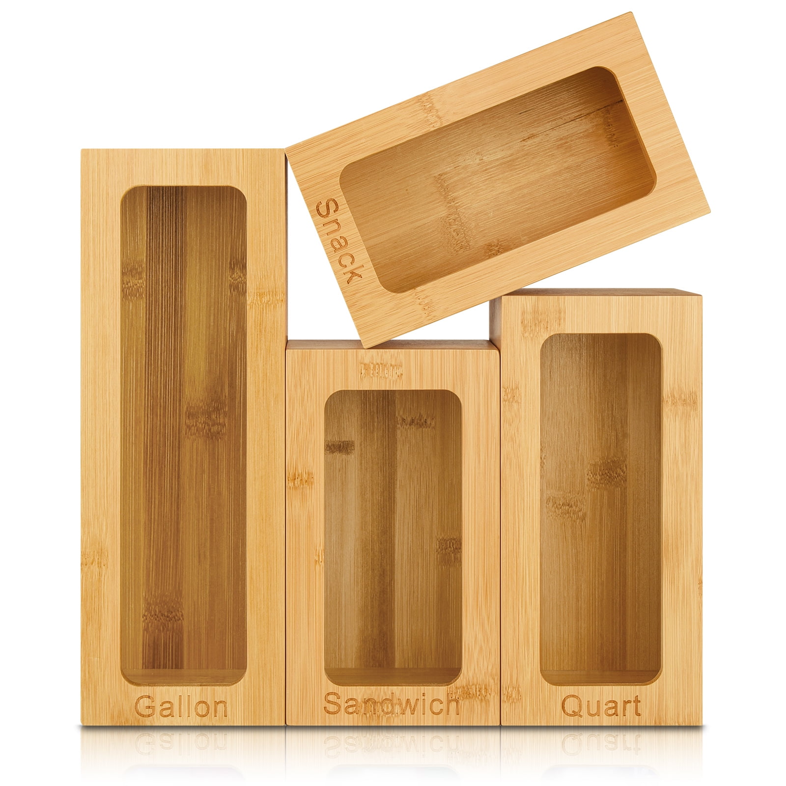 Ziplock Bag Organizer for Drawer Bamboo Baggie Organizer Dispenser