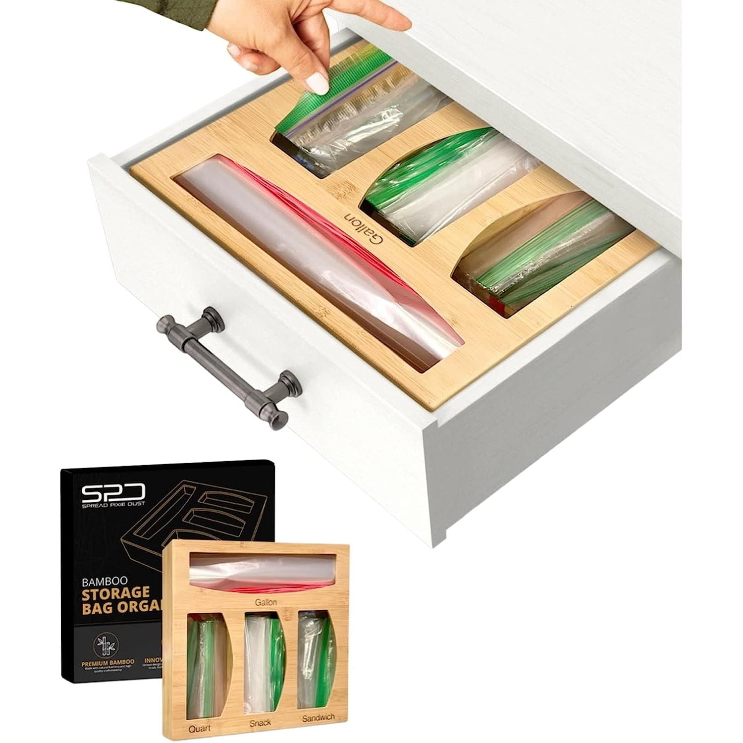 Ziplock Bag Storage Organizer for Kitchen Drawer, Bamboo Kitchen Food