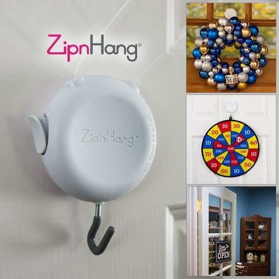 ZipnHang - Fits Most Standard Doors - White Adjustable Wreath & Decor Hook and Hanger, One Size
