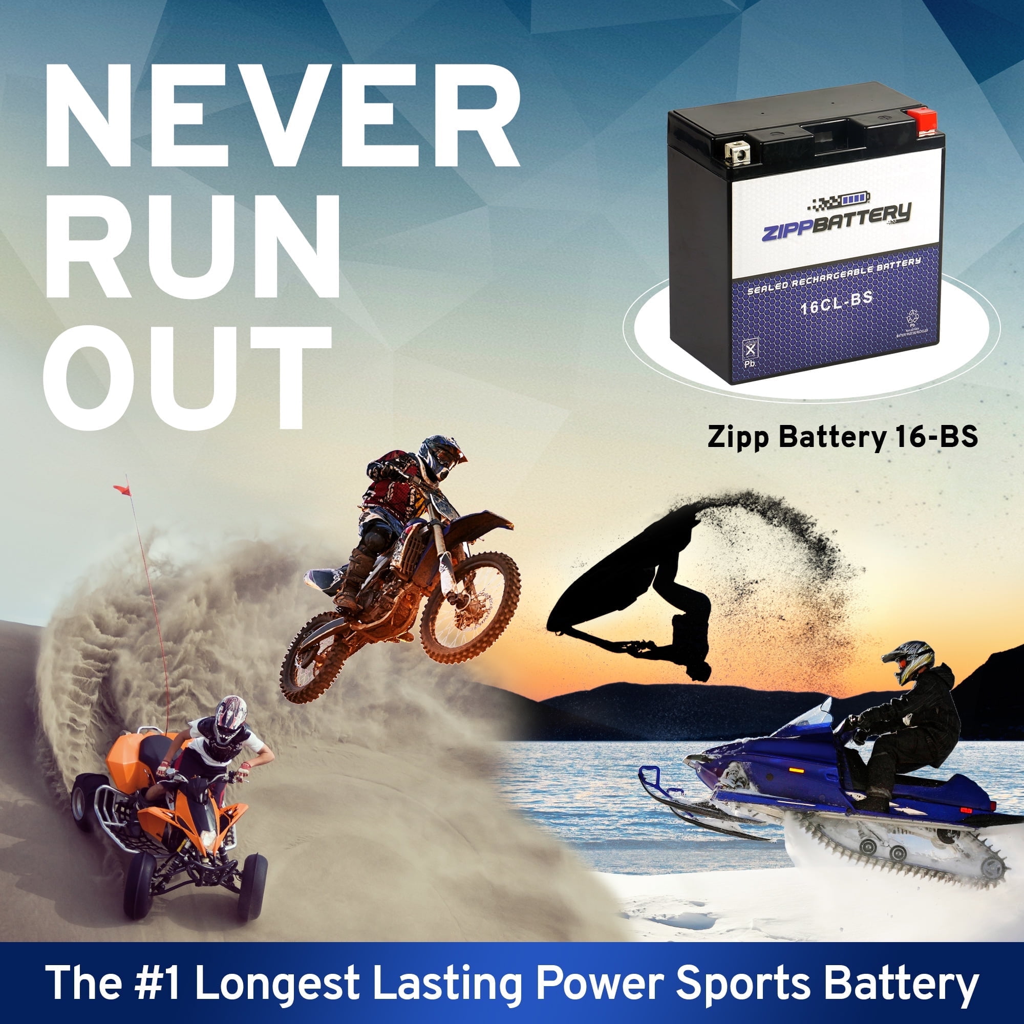 Zipp Battery Ytx16-bs (16-bs 12 Volts,14 Ah, 230 Cca) High Performance Power Sports Battery