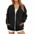 thumbnail image 1 of Zipped Hoodies for Women Fall Winter Jacket Full Zip Hoody Sweatshirts Warm Oversized Long Sleeve Hooded Sweat Tops Womens Knit Jacket Zipped Hoodie Thermal Outwear black L, 1 of 6