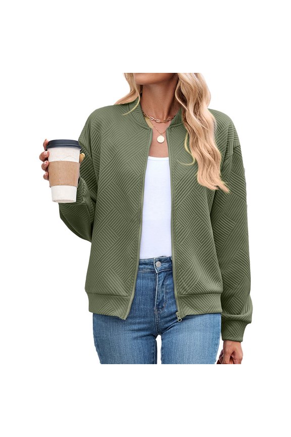 Zipped Jacket for Women Fashion Casual Cardigan Sweater Long Sleeve Cable Knit Fall tops Trendy Chunky Lightweight Outerwear Coats