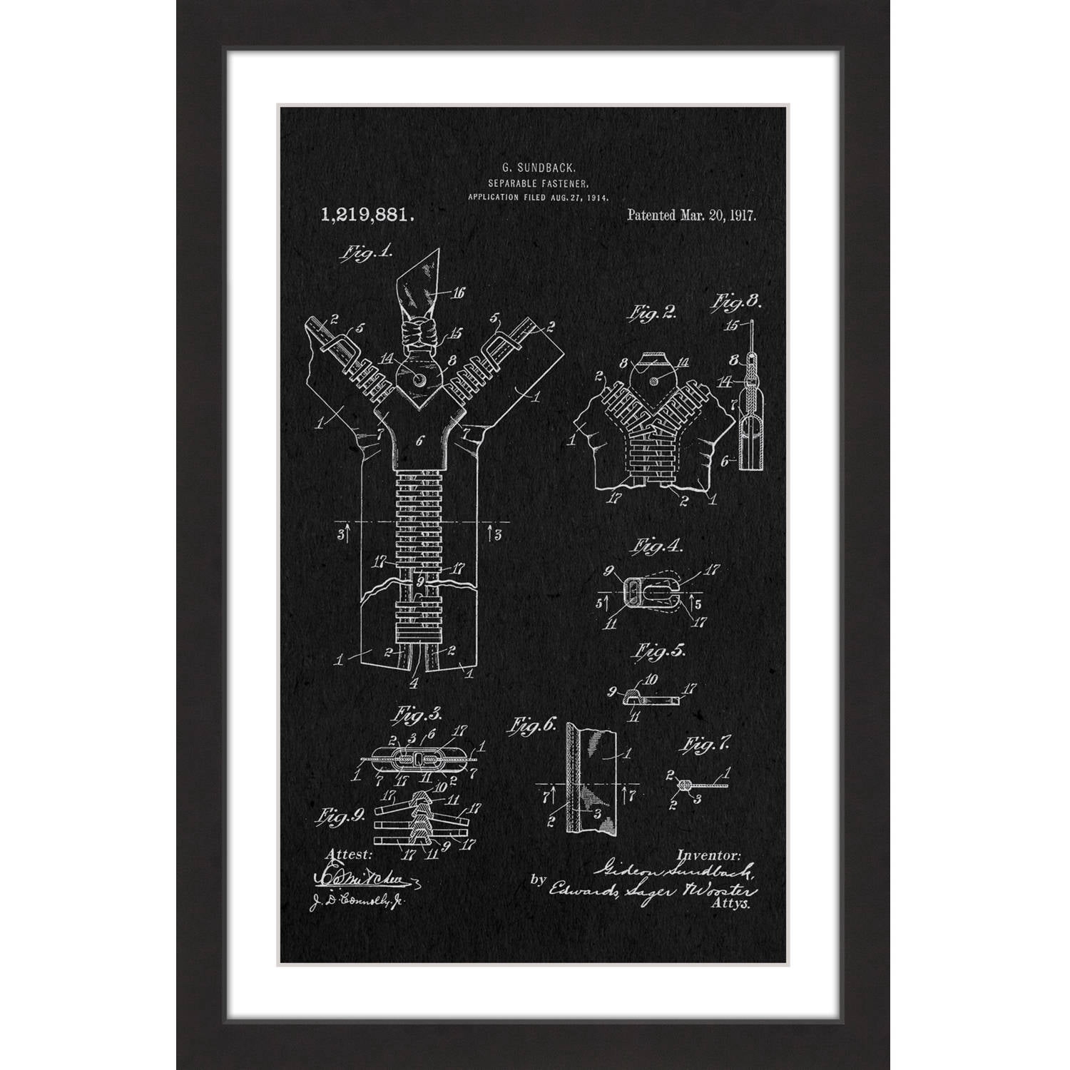 "Zipper 1917 Black Paper" Framed Painting Print