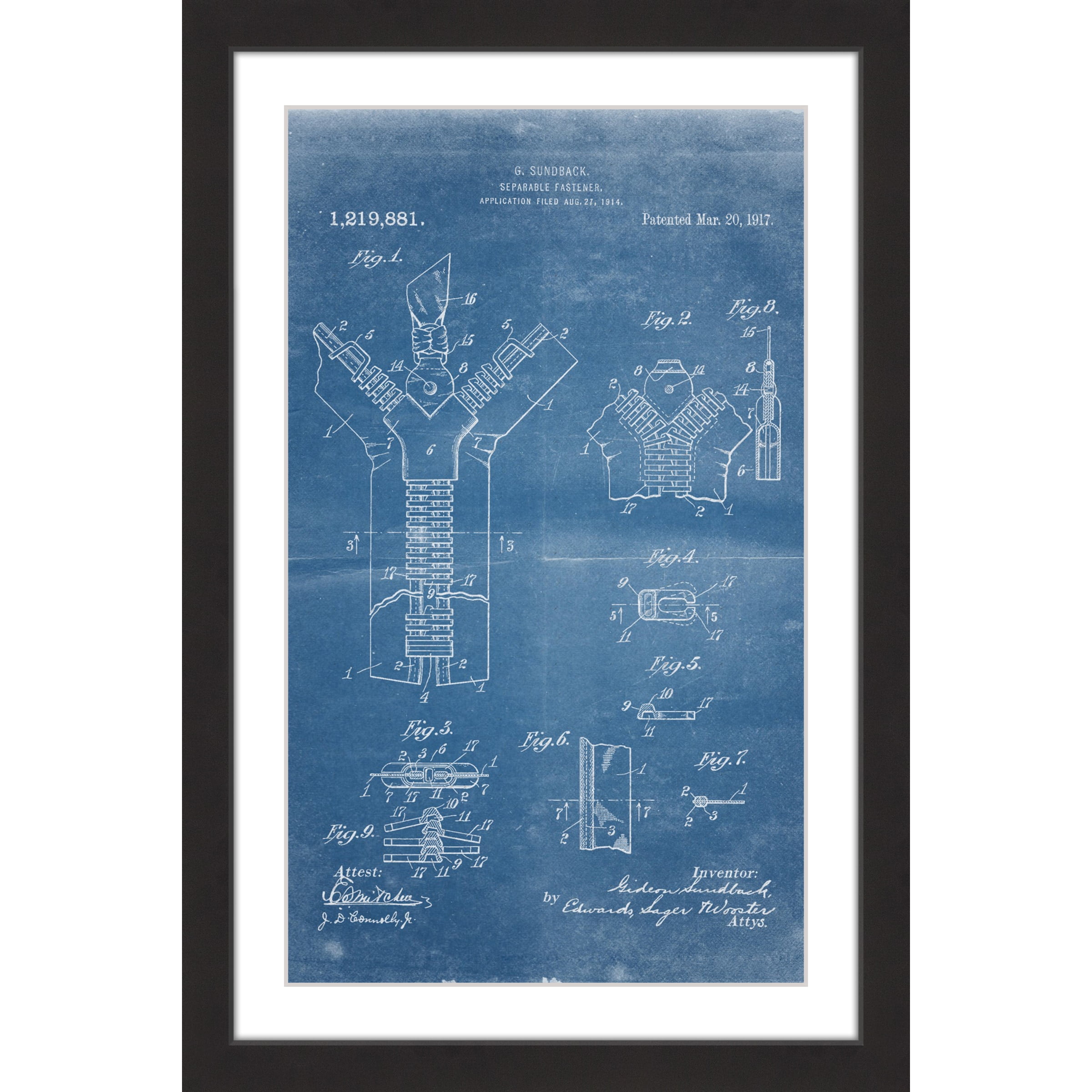 "Zipper 1917 Blueprint" Framed Painting Print