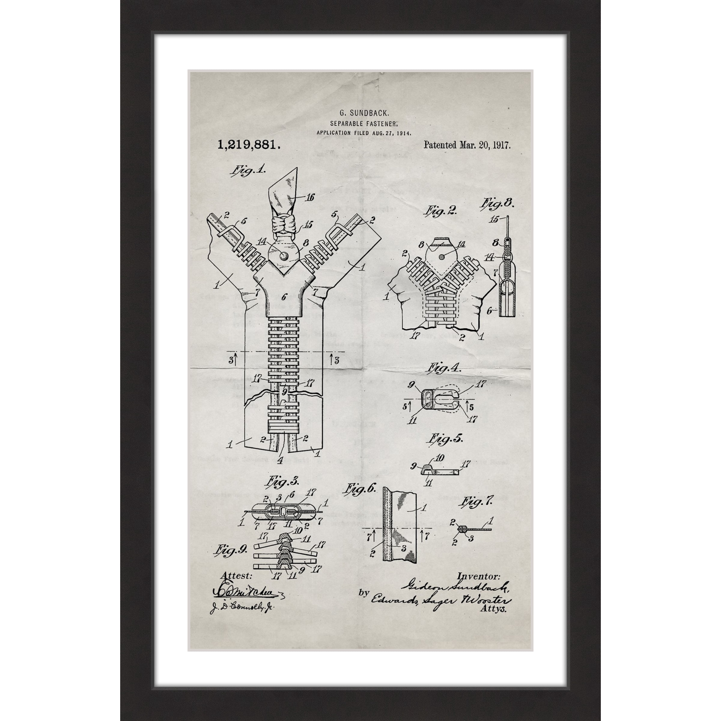 "Zipper 1917 Old Paper" Framed Painting Print
