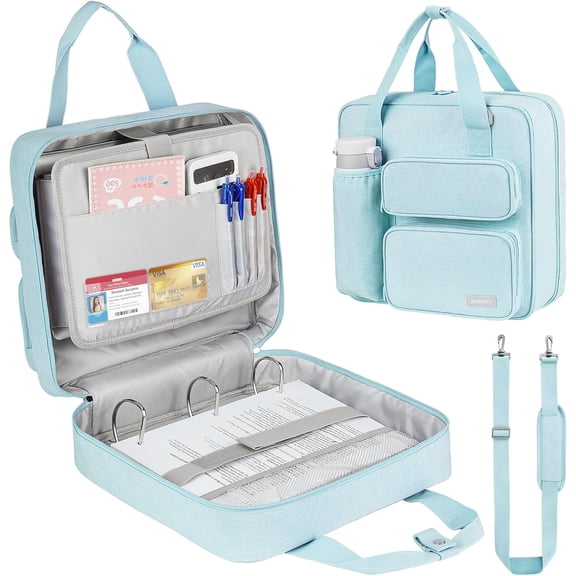 Zipper 3 Ring Binder, 2 Inch Ring Holds 500 Sheets, Shoulder Strap Design Fits 13 Inch Laptop for School Office Use,Blue