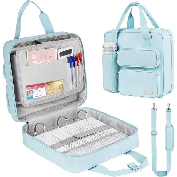 Zipper 3 Ring Binder, 2 Inch Ring Holds 500 Sheets, Shoulder Strap Design Fits 13 Inch Laptop for School Office Use,Blue