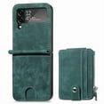 thumbnail image 1 of Zipper Back Wallet Case for Samsung Galaxy Z Flip 4, Detachable Card Slots Pocket Magnetic Classic Cover with Kickstand Soft Silicone Shockproof Anti-Scratches Folding Case, Green, 1 of 7