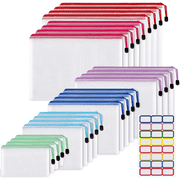 XUEYU 24pcs Mesh Zipper Pouch Bags, 6 Sizes Plastic Bags, 6 Colors Waterproof Pouches with Slide Fastener for Organization, Multipurpose for Travel, School Supp