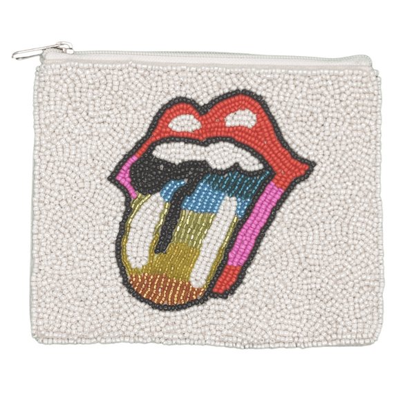 Zipper Beaded Rainbow Pouch Tongue Coin Canvas Lined