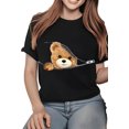 thumbnail image 1 of Zipper Bear Women's Short Sleeve Graphic T-Shirt 1 Pcs Tee 100% Heavy Cotton - Comfortable Crew Neck, Soft Tees Casual Tops, 1 of 6