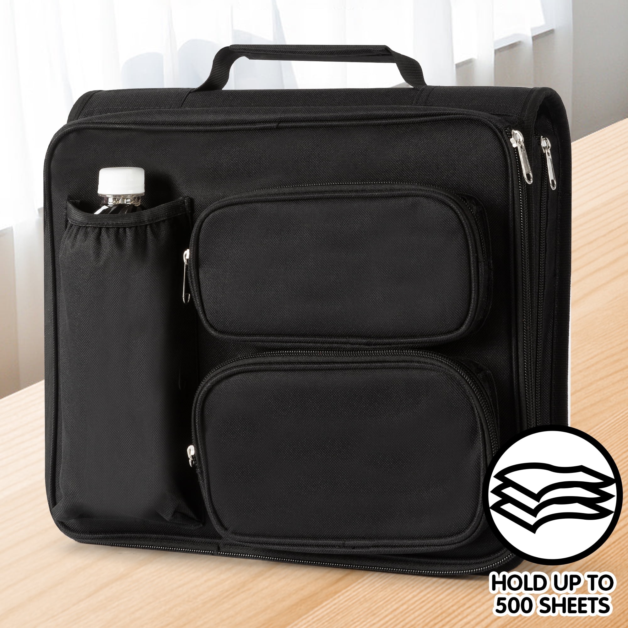 Deli Zipper Binder 2 inch 3 Ring 500 Sheet Capacity Multi-Pocket Binder with 6-Color Tabbes, Black