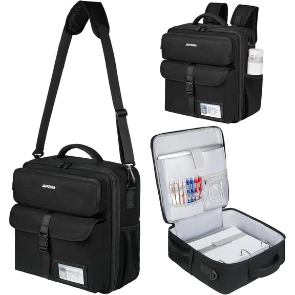 Zipper Binder 3 Ring 3 Inch with Shoulder Strap, Large Binder Backpack with Zipper Fits 13 Inch Laptop for Office, 700 Sheets Capacity,Black