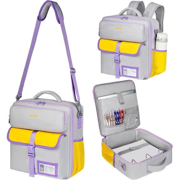 Zipper Binder 3 Ring 3 Inch with Shoulder Strap, Large Binder Backpack with Zipper Fits 13 Inch Laptop for Office, 700 Sheets Capacity,Gray&Yellow