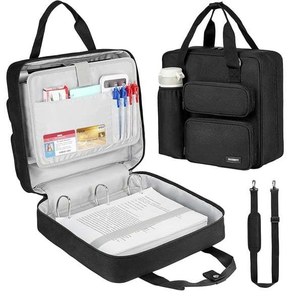 Zipper Binder 3 Ring, 700 Sheets Capacity, Binder 3 Inch with Shoulder Strap Fits 13 Inch Laptop for Office,Black