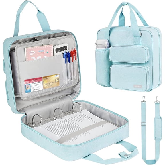 Zipper Binder 3 Ring, 700 Sheets Capacity, Binder 3 Inch with Shoulder Strap Fits 13 Inch Laptop for  Office,Blue