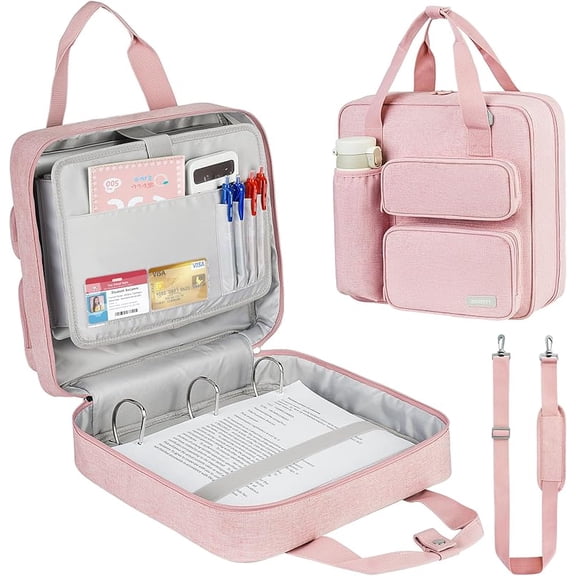 Zipper Binder 3 Ring, 700 Sheets Capacity, Binder 3 Inch with Shoulder Strap Fits 13 Inch Laptop for Office,Pink