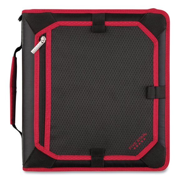 Zipper Binder, 3 Rings, 2" Capacity, 11 X 8.5, Black/red Accents | Bundle of 5 Each