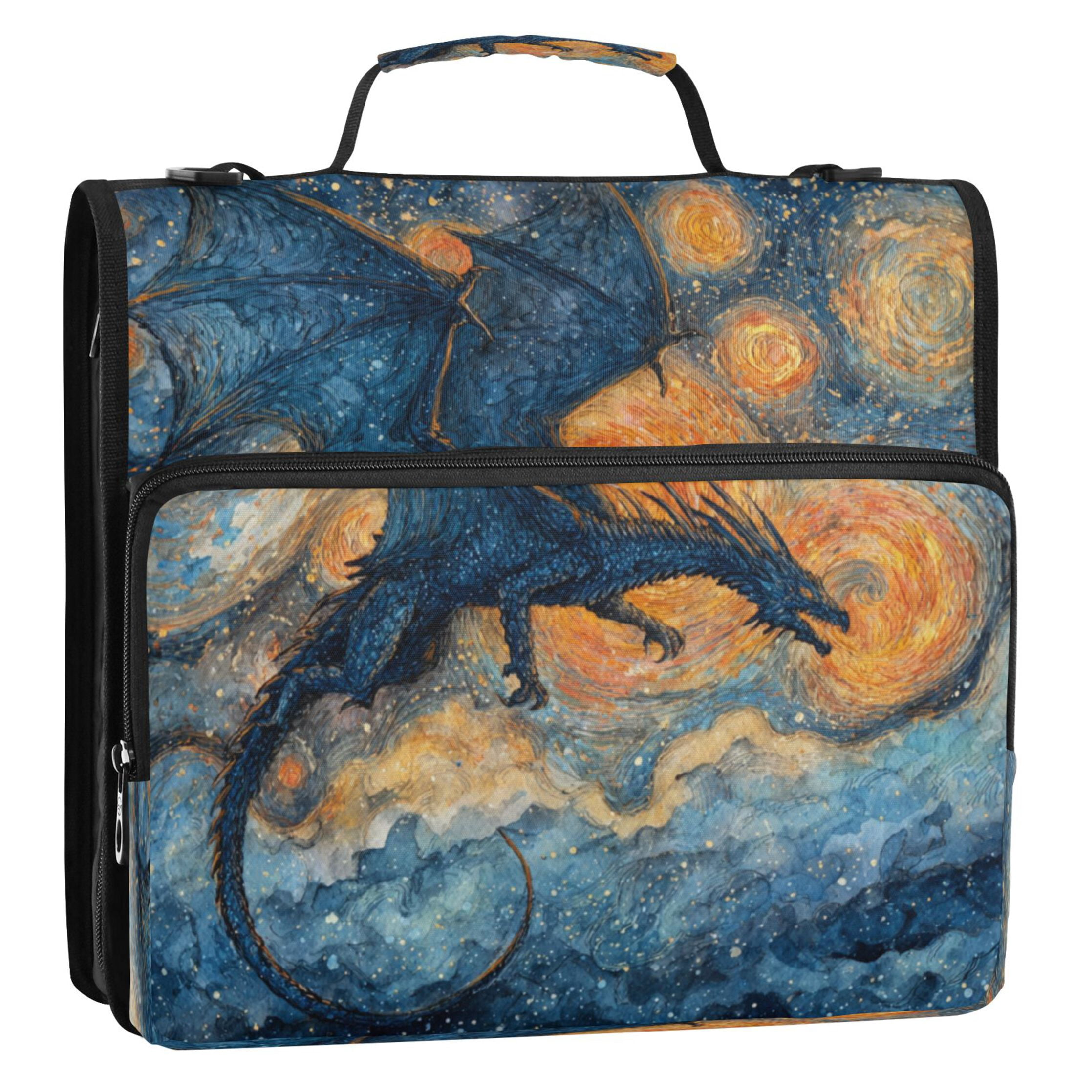 Zipper Binder 3 Rings Stationery Office Files Daily Organizer File Folder Storage Bag Angry Blue Dragon