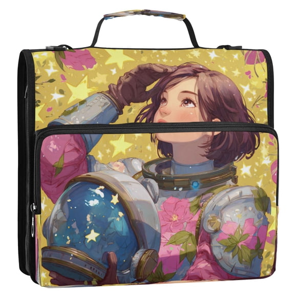 Zipper Binder 3 Rings Stationery Office Files Daily Organizer File Folder Storage Bag Anime-style Astronaut