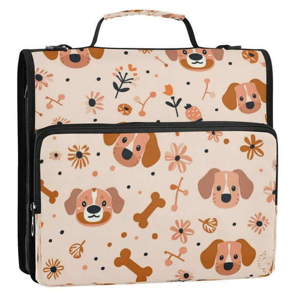 Zipper Binder 3 Rings Stationery Office Files Daily Organizer File Folder Storage Bag Big Eared Dogs and Bones