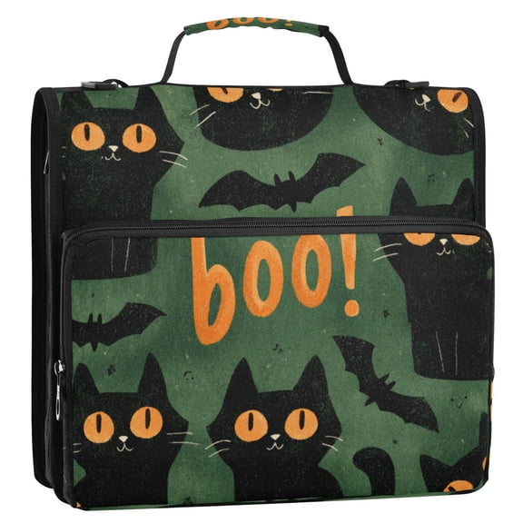 Zipper Binder 3 Rings Stationery Office Files Daily Organizer File Folder Storage Bag Black Cats with Orange Eyes