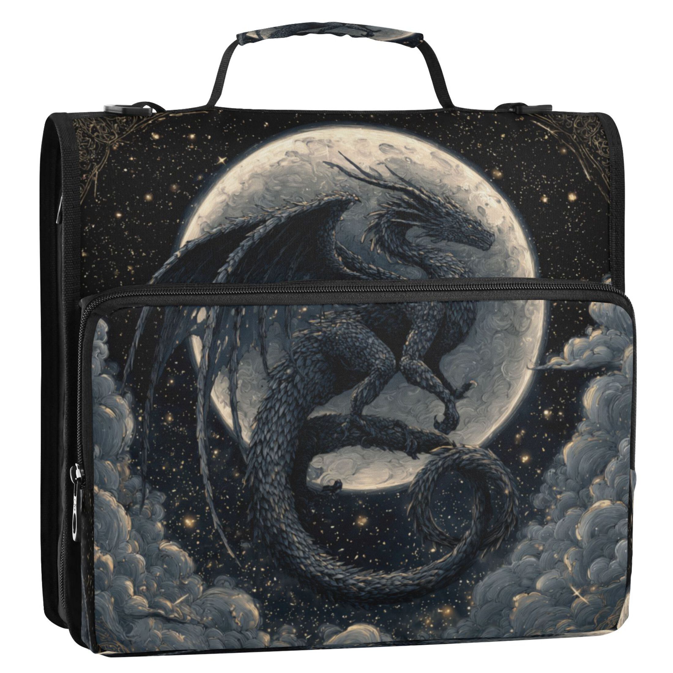 Zipper Binder 3 Rings Stationery Office Files Daily Organizer File Folder Storage Bag Black Devil Dragon