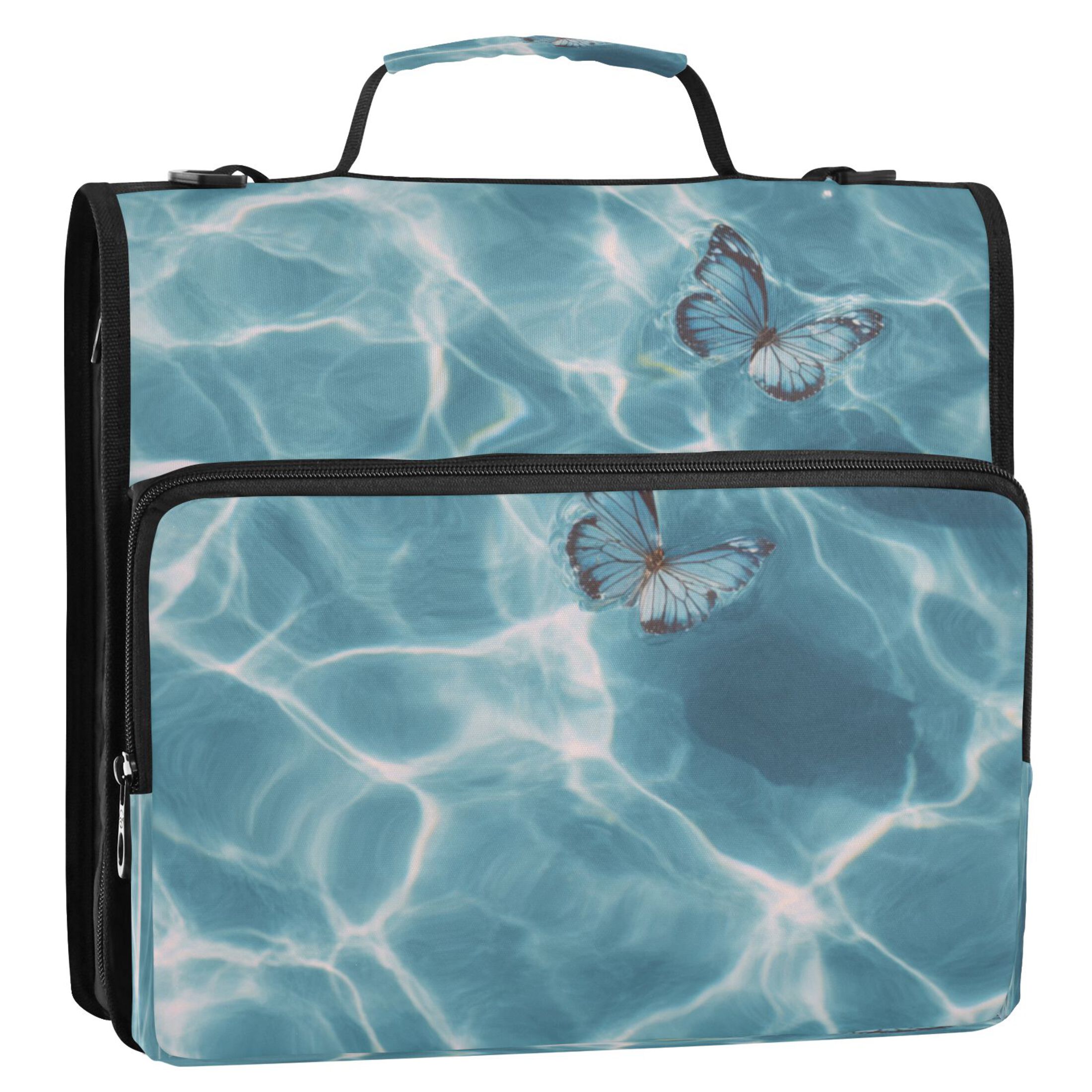 Zipper Binder 3 Rings Stationery Office Files Daily Organizer File Folder Storage Bag Blue Butterflies Upon The Water