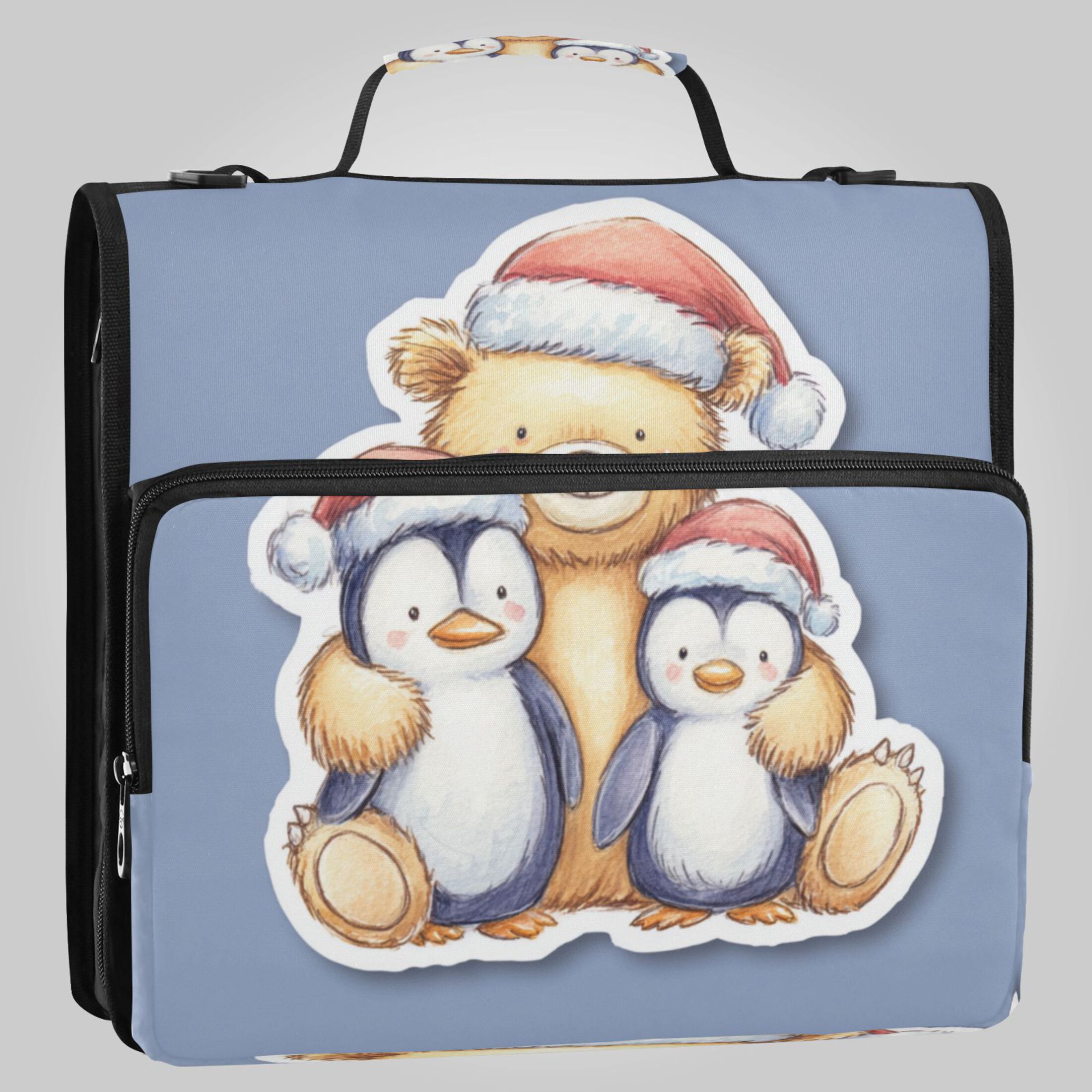 Zipper Binder 3 Rings Stationery Office Files Daily Organizer File Folder Storage Bag Brown Bear Penguin Fridge Magnet