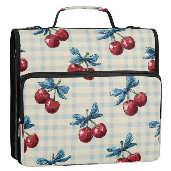 Zipper Binder 3 Rings Stationery Office Files Daily Organizer File Folder Storage Bag Cherries and Bows