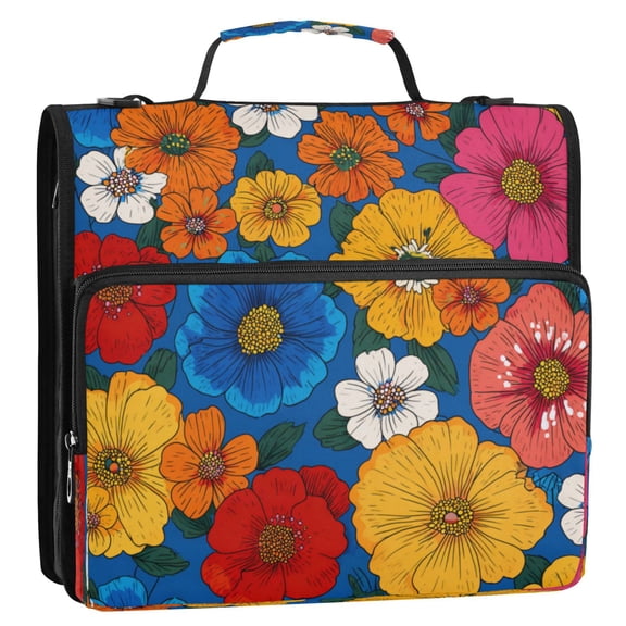 Zipper Binder 3 Rings Stationery Office Files Daily Organizer File Folder Storage Bag Colorful Dahlia Flowers