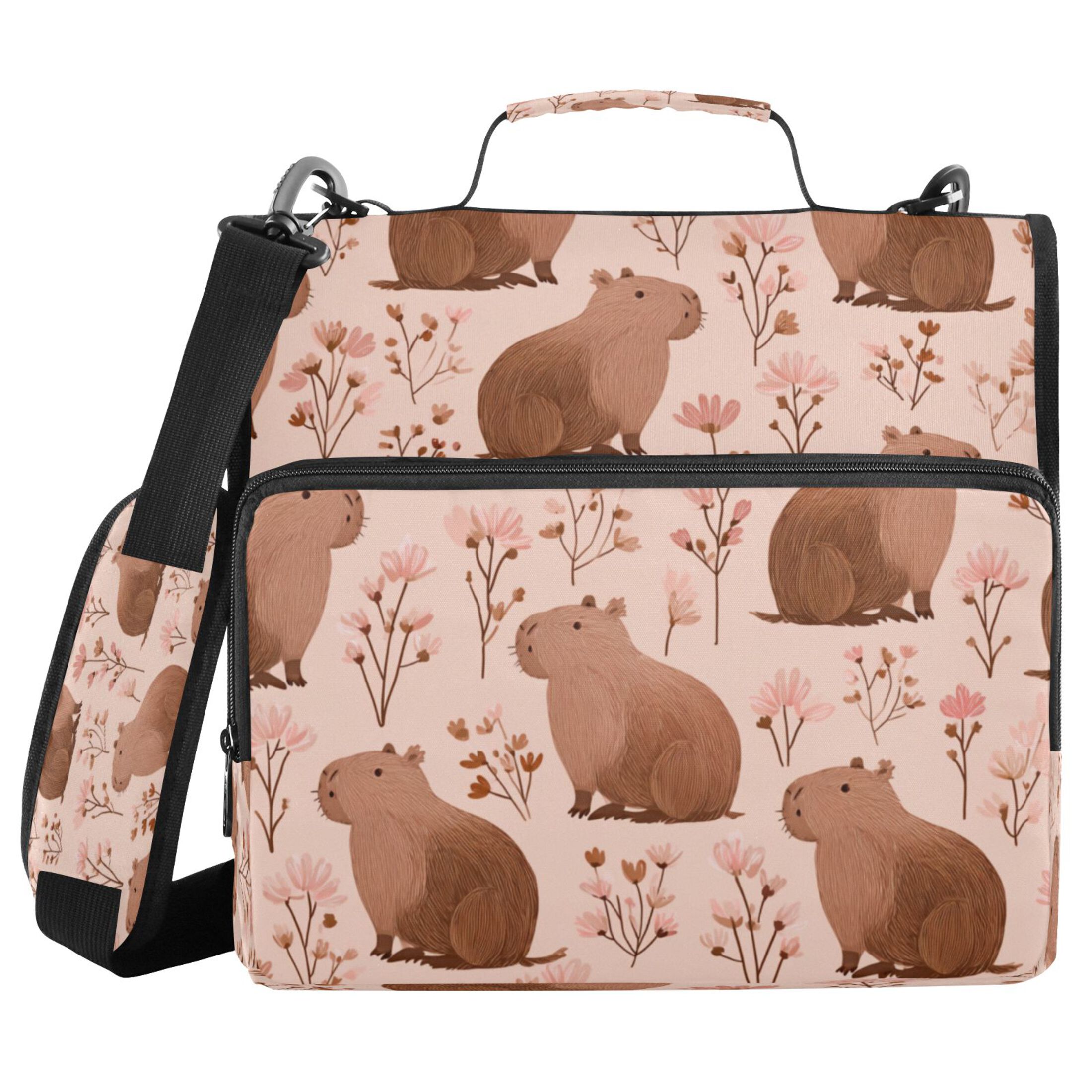 Zipper Binder 3 Rings Stationery Office Files Daily Organizer File Folder Storage Bag Cute Brown Capybara Pattern