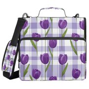 Zipper Binder 3 Rings Stationery Office Files Daily Organizer File Folder Storage Bag Cute Cartoon Purple Tulips