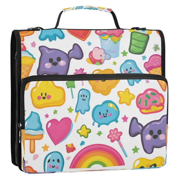 Zipper Binder 3 Rings Stationery Office Files Daily Organizer File Folder Storage Bag Cute Cartoon Stickers