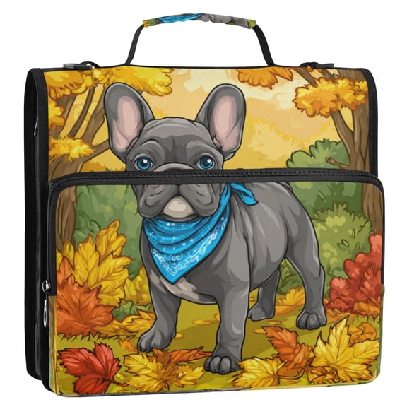 Zipper Binder 3 Rings Stationery Office Files Daily Organizer File Folder Storage Bag Cute Gray French Bulldog